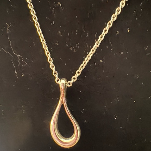 Tiffany & Co Elsa Peretti 925 Sterling  Silver Open Teardrop Necklace - Picture 3 of 11